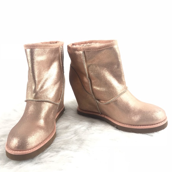 Nine West Shoes - Nine West Vaporol Rose Gold Leather Wedge Boots